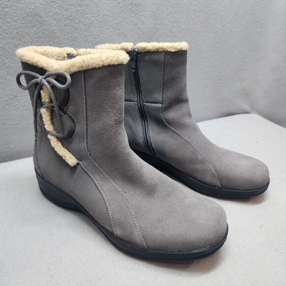 Clarks Bendables Womens Boots Gray Suede Zip Winter Faux Fur Top Ankle US 7M - Picture 1 of 8